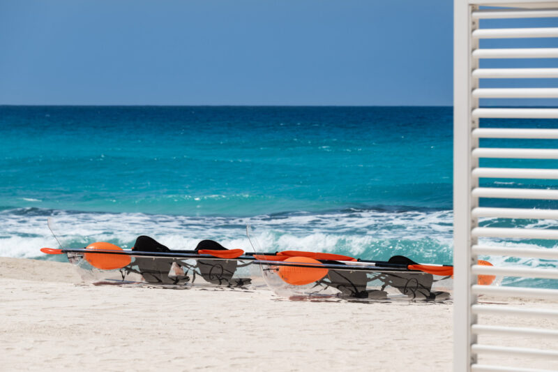 Guests can glide over clear waters in glass-bottom kayaks, ride scenic paths on sports bicycles.